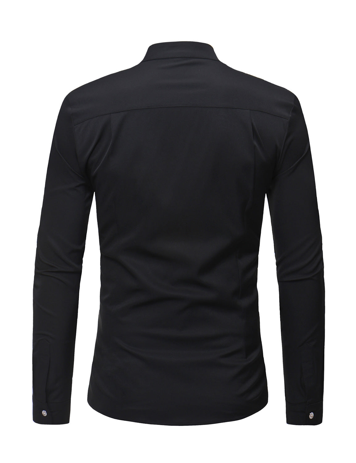Camisa de vestir Stand Collar Lace de color sólido de manga larga Tuxedo para hombre