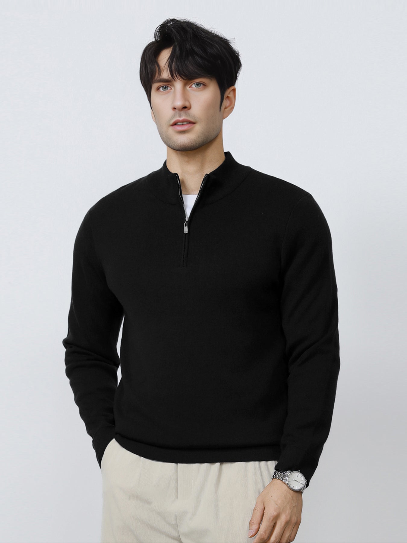 Gentletejido Washable Half Zip Mock Neck Sweater