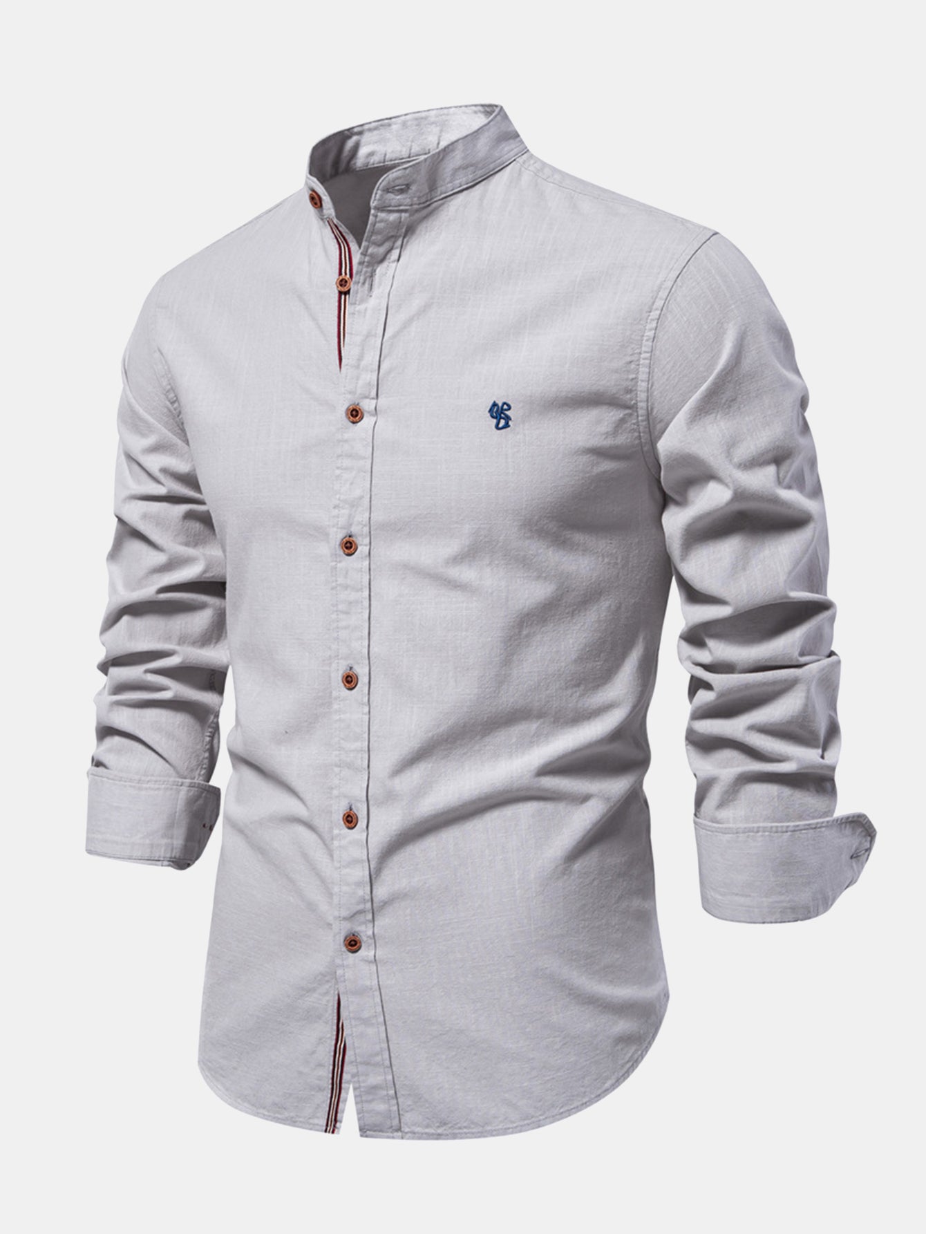 Camisa de manga larga de lino Look Stand Collar