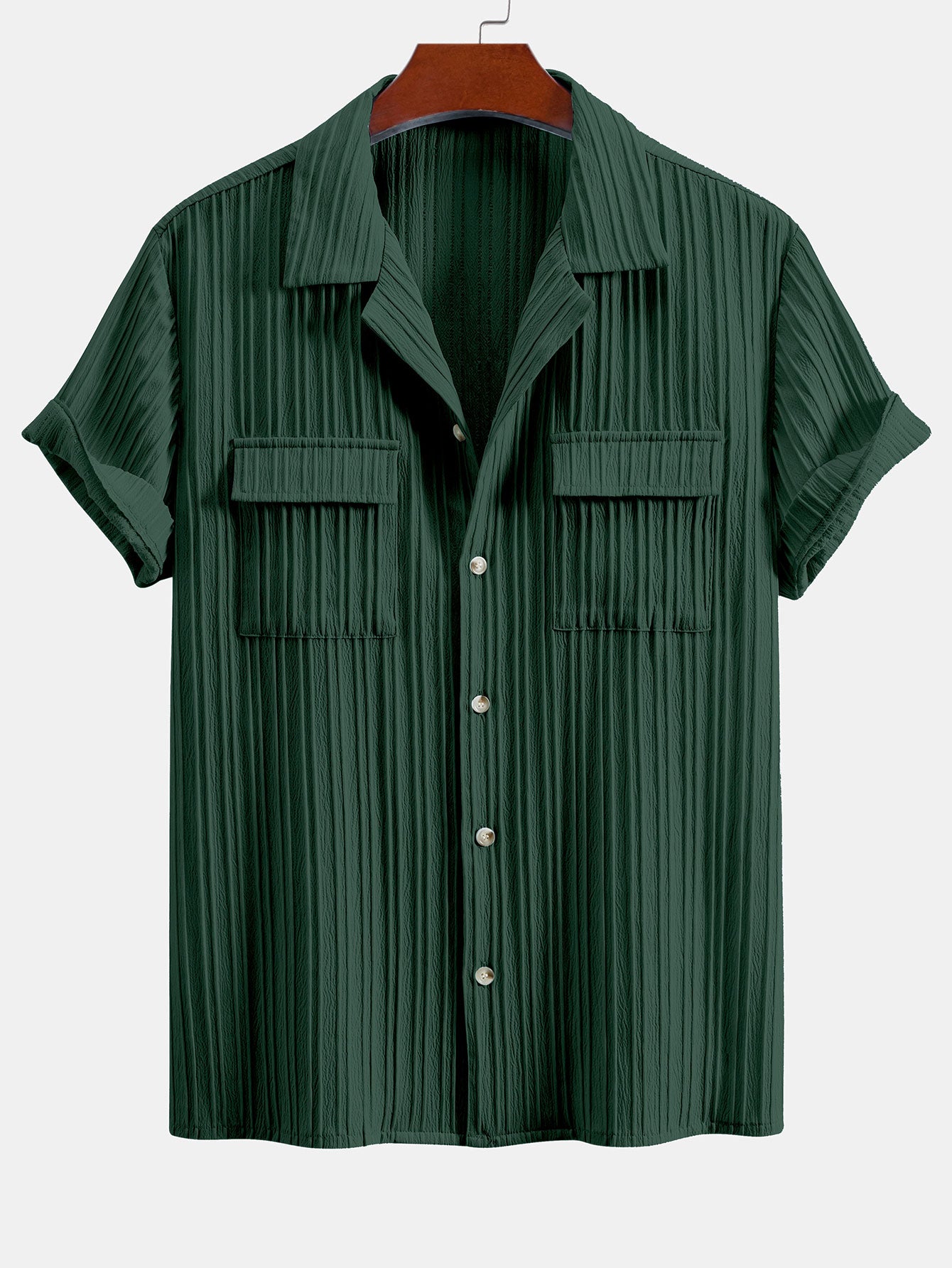 Textured Cuban Collar Pockecamiseta
