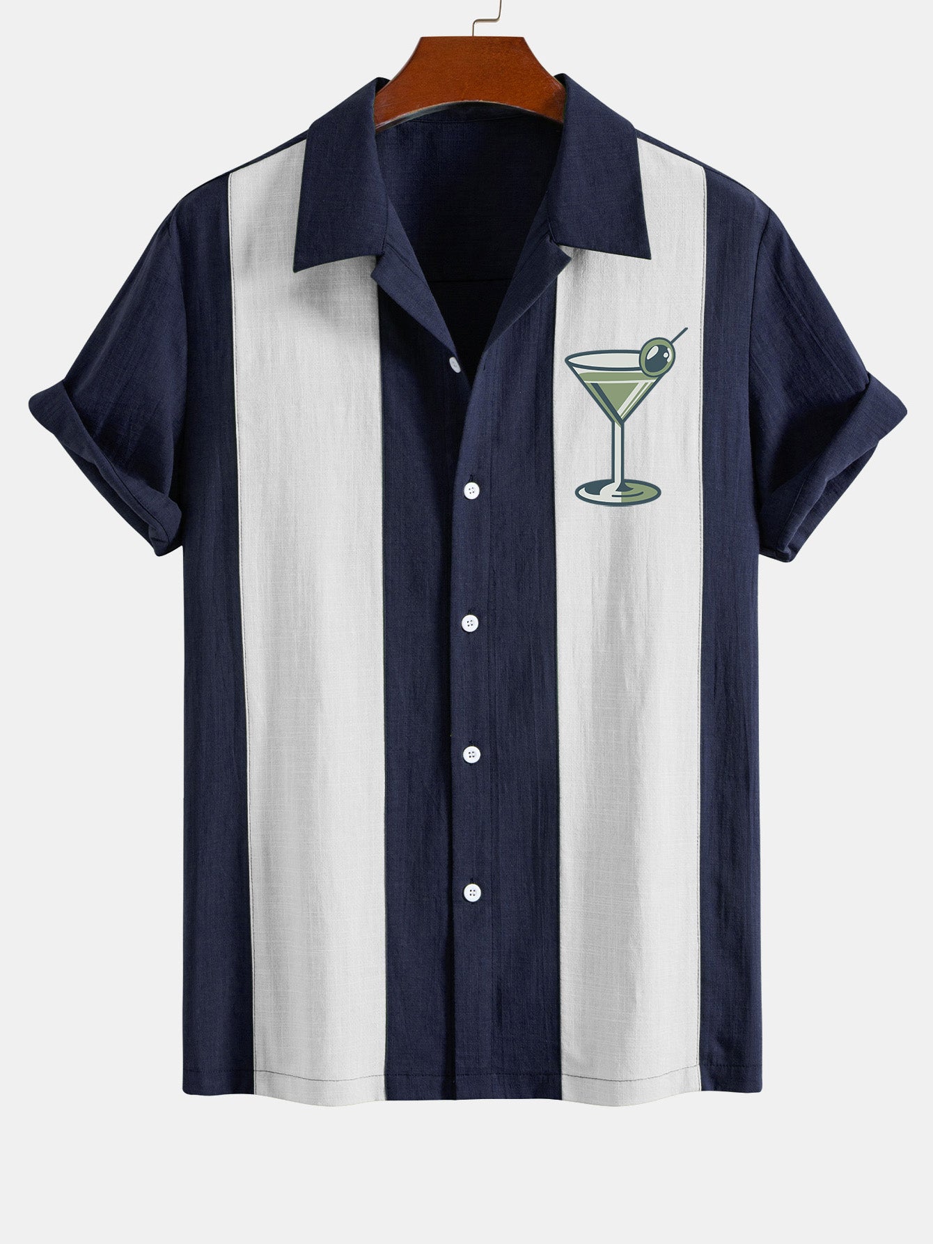 Camisa vintage Martini Cocktail estampado de lino Look Patchpara trabajo Bowling