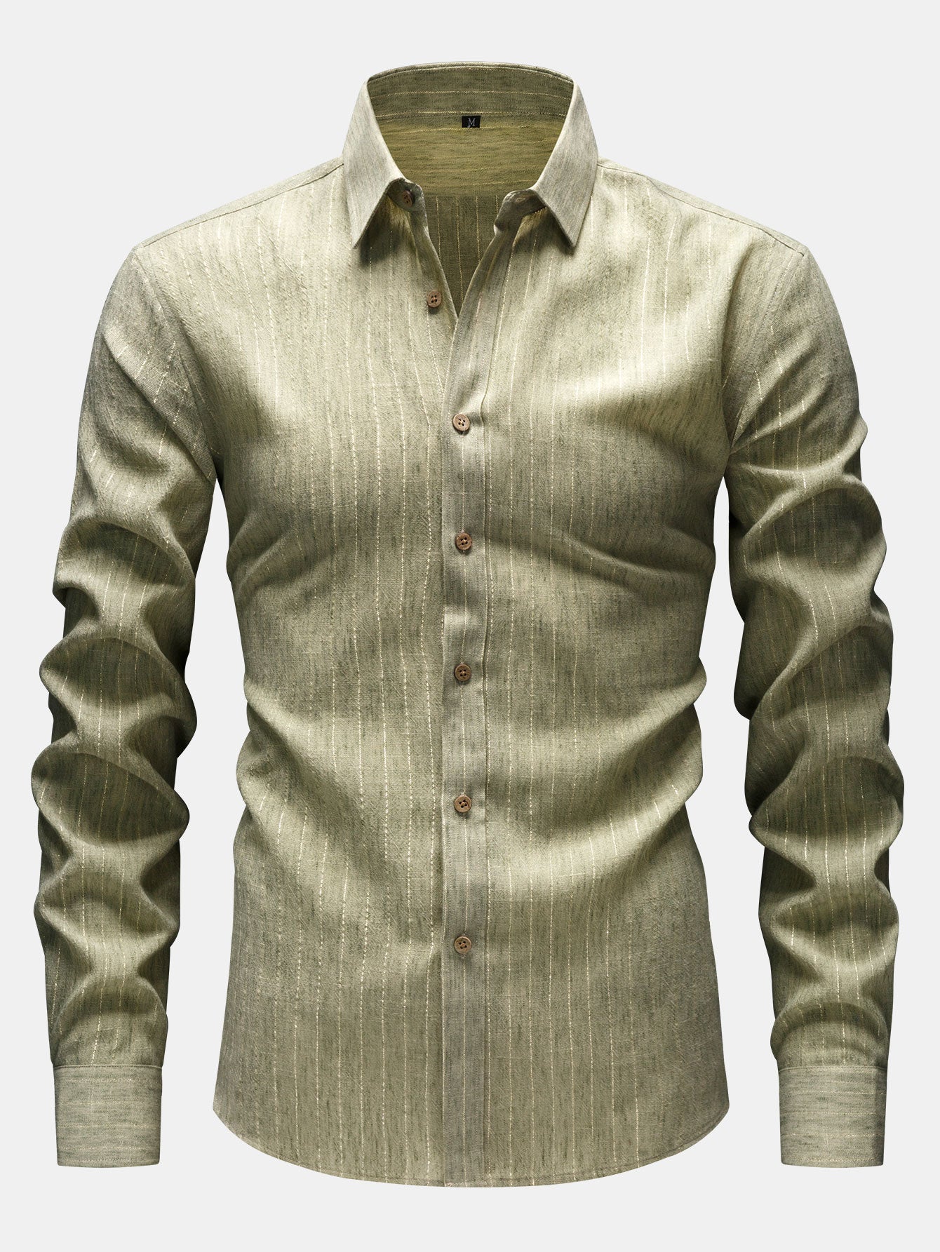 Camisa de manga larga rayas de lino Look Button Up