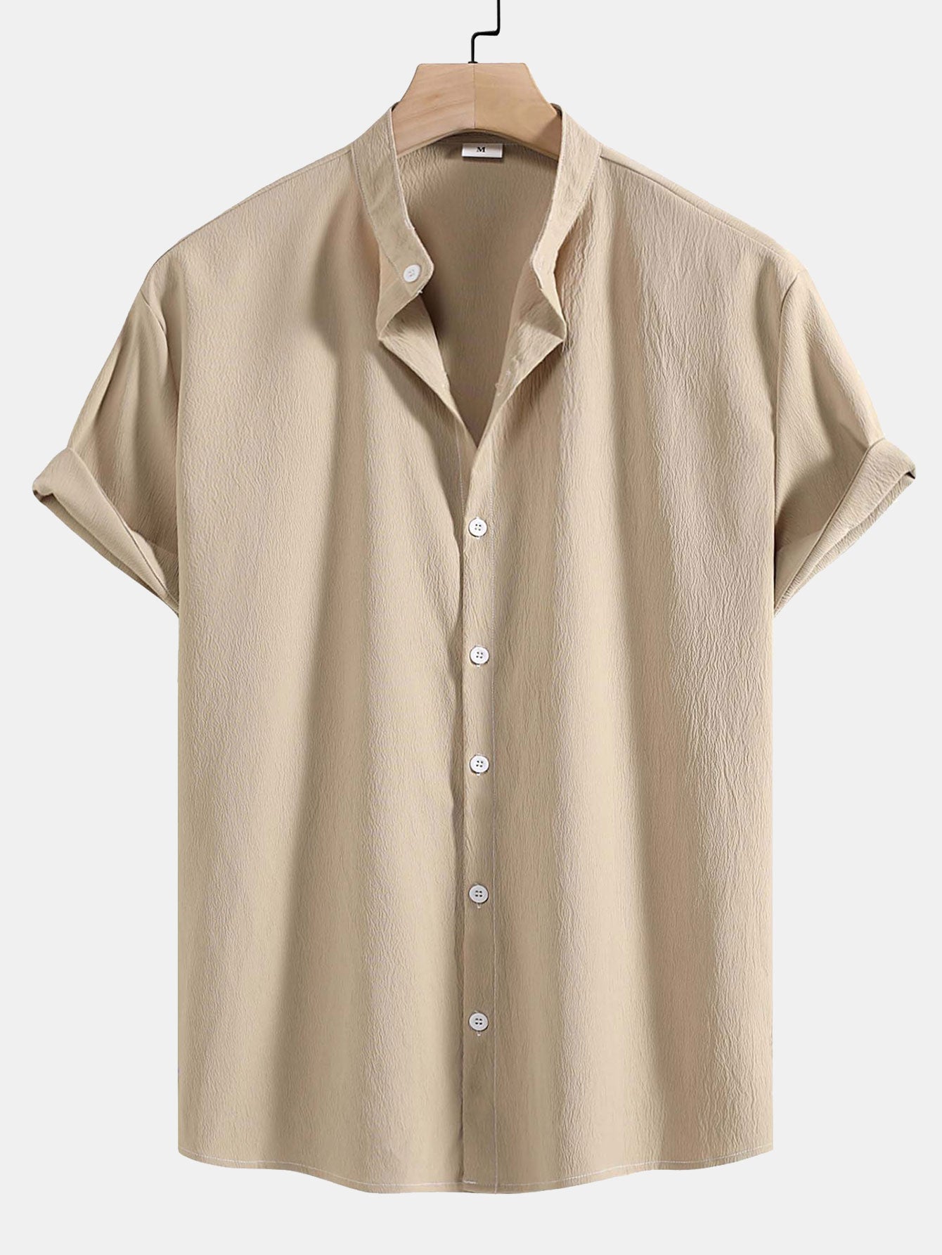 Camisa Crinkled Texture Stand Collar