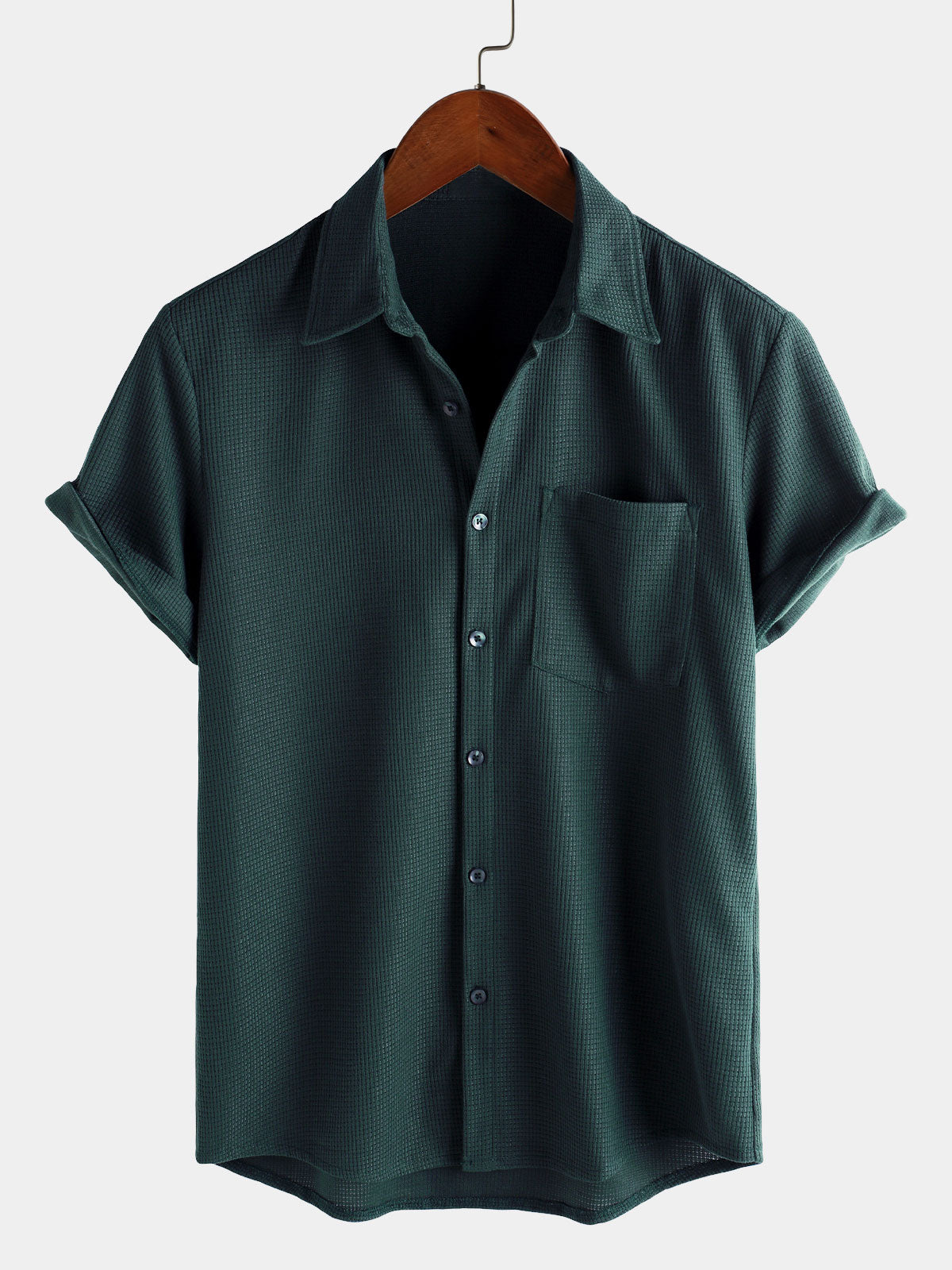 Camisa casual Waffle Summer Beach de manga corta para hombre