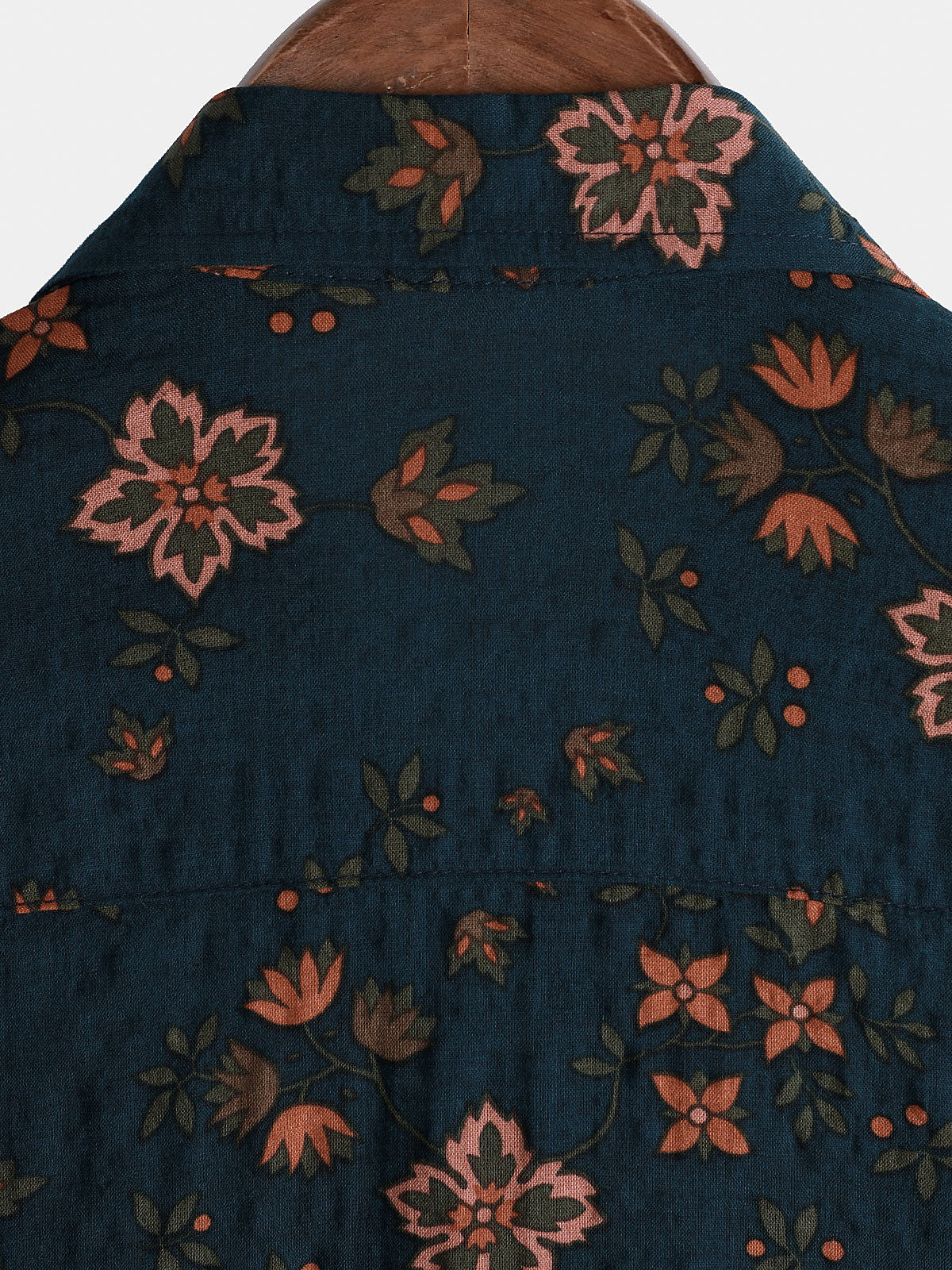 Camisa Summer floral Navy Blue Button Up de manga corta de algodón para hombre