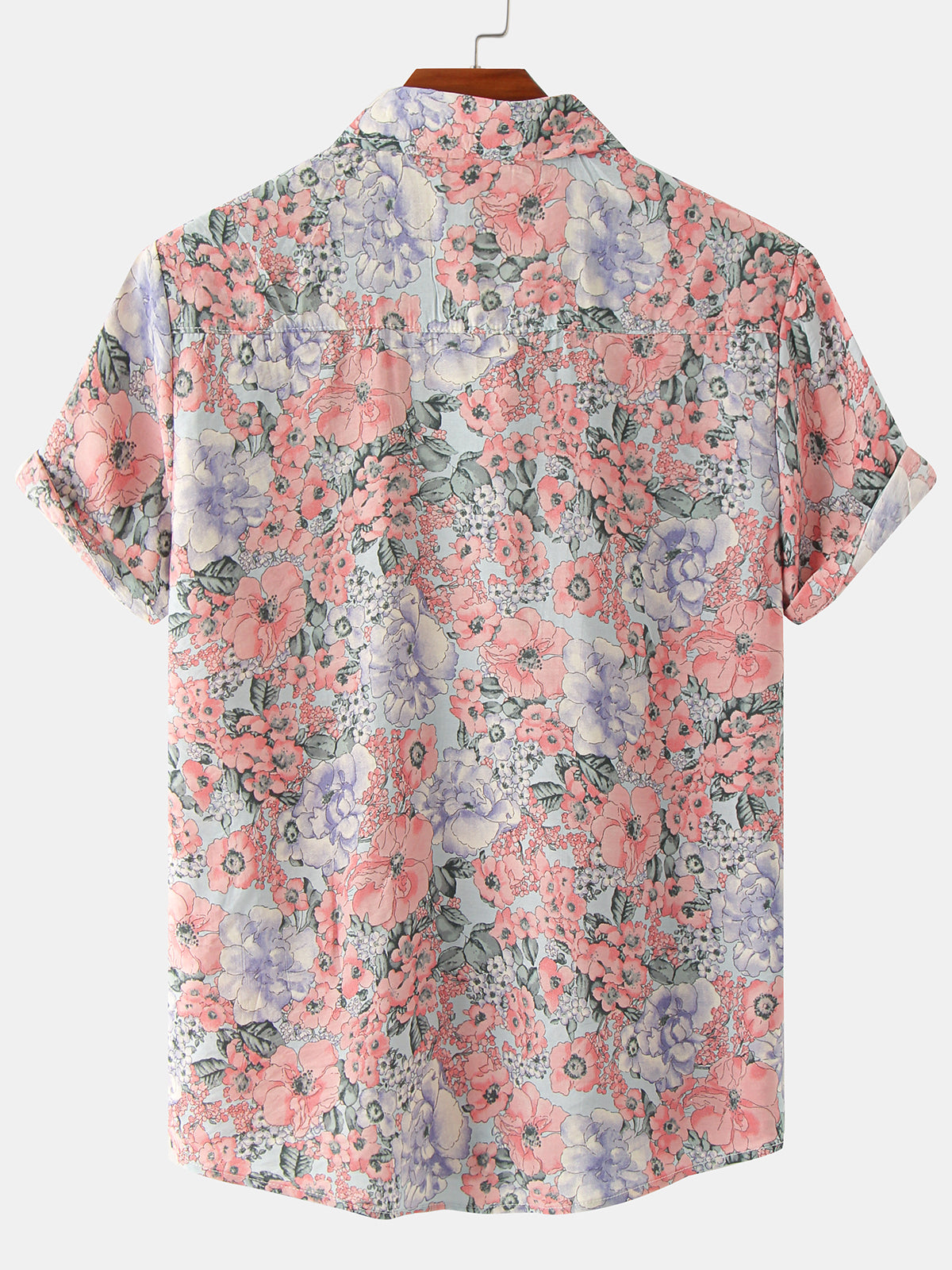 Camisa vintage floral estampado Summer casual Pink de manga corta para hombre