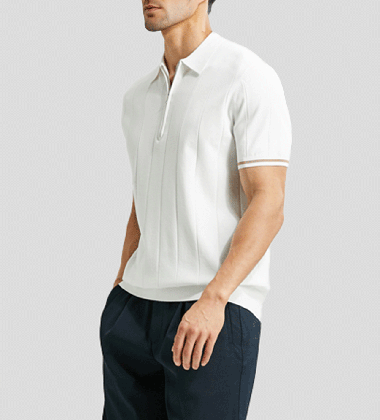 Cooltejido transpirable de manga corta Zip tejidoted Polo