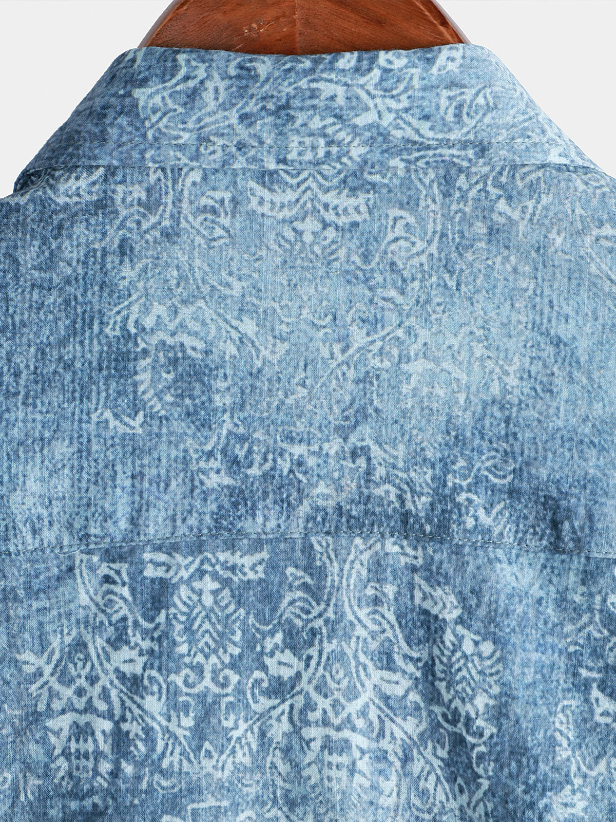 Camisa de algodón vintage Light Blue de manga corta Summer Button Up para hombre