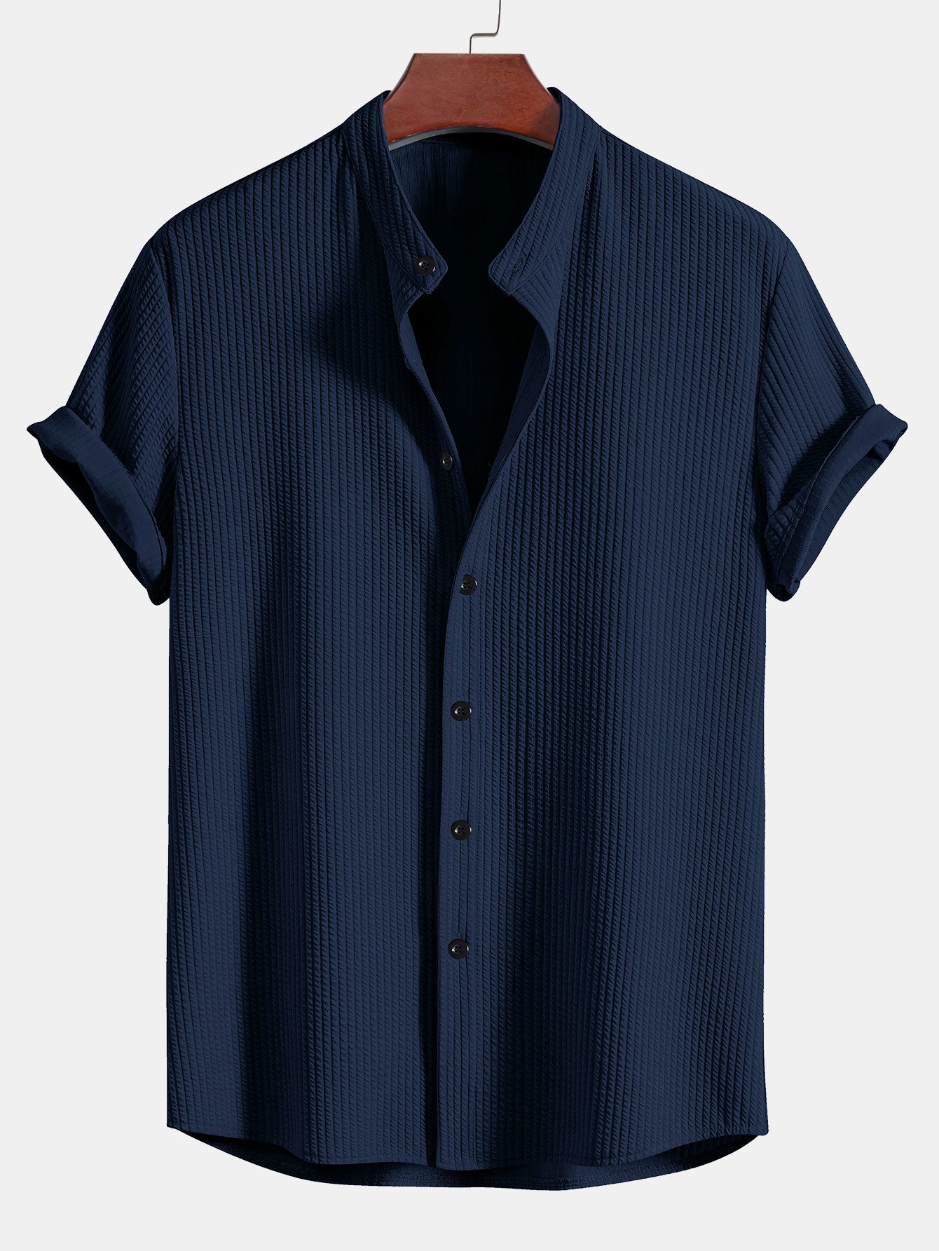 Camisa Muscle Fit Ribbed Stand Collar