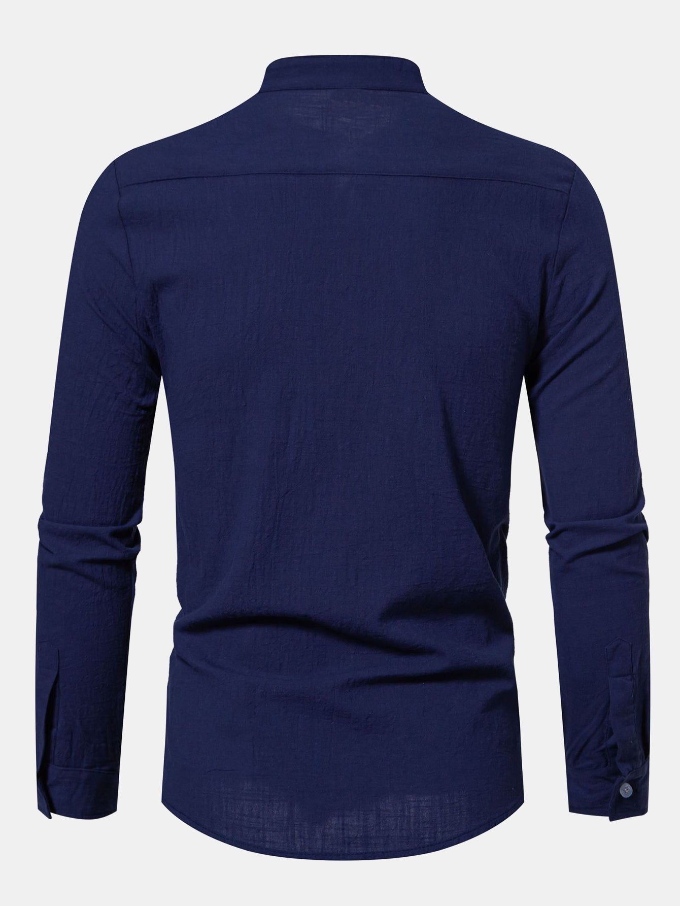 Camisa de manga larga de lino Look Stand Collar