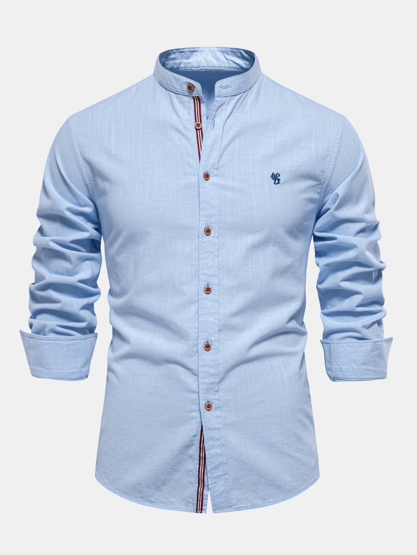 Camisa de manga larga de lino Look Stand Collar