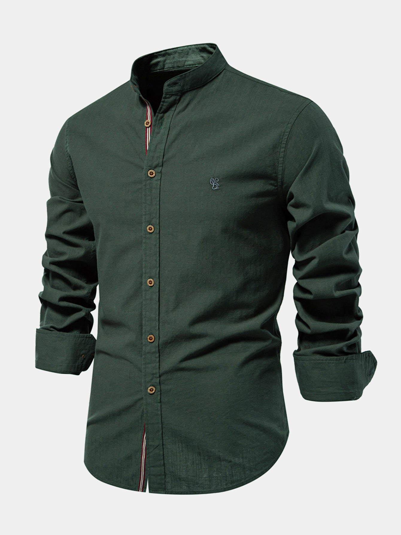 Camisa de manga larga de lino Look Stand Collar