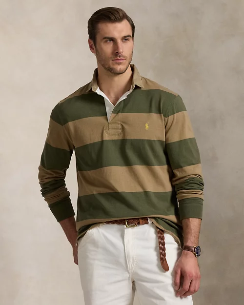 Camisa de rugby clásica de cuello caqui para hombre