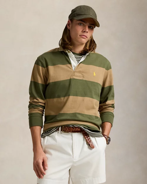 Camisa de rugby clásica de cuello caqui para hombre