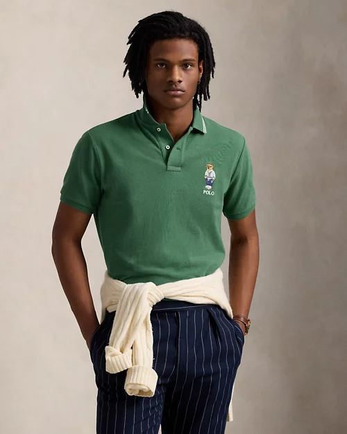 Camisa polo de malla con diseño de oso y ajustado personalizada para hombre