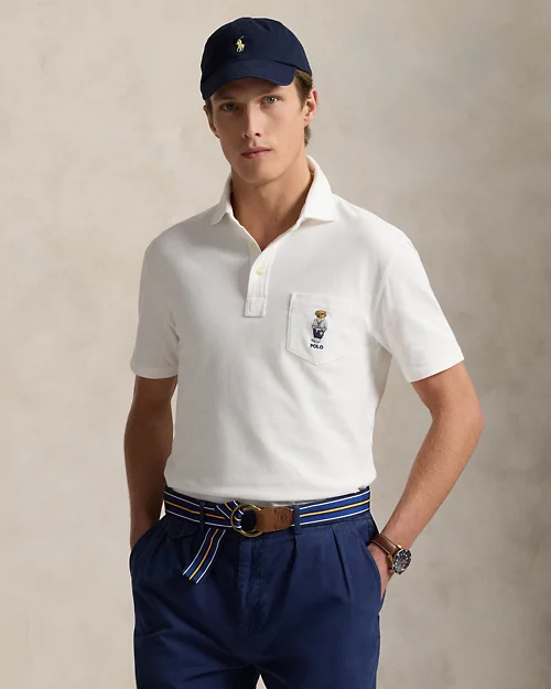 Camisa polo de malla con diseño de oso y ajustado personalizada para hombre