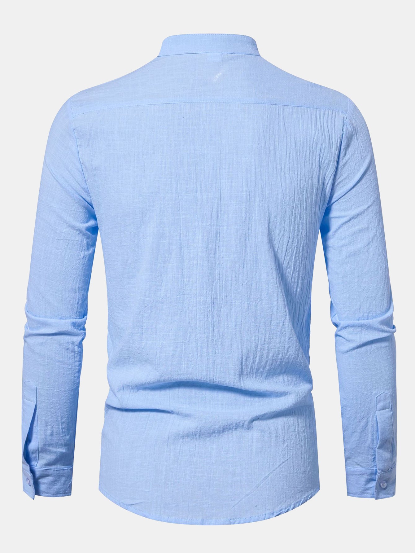 Camisa de manga larga de lino Look Stand Collar