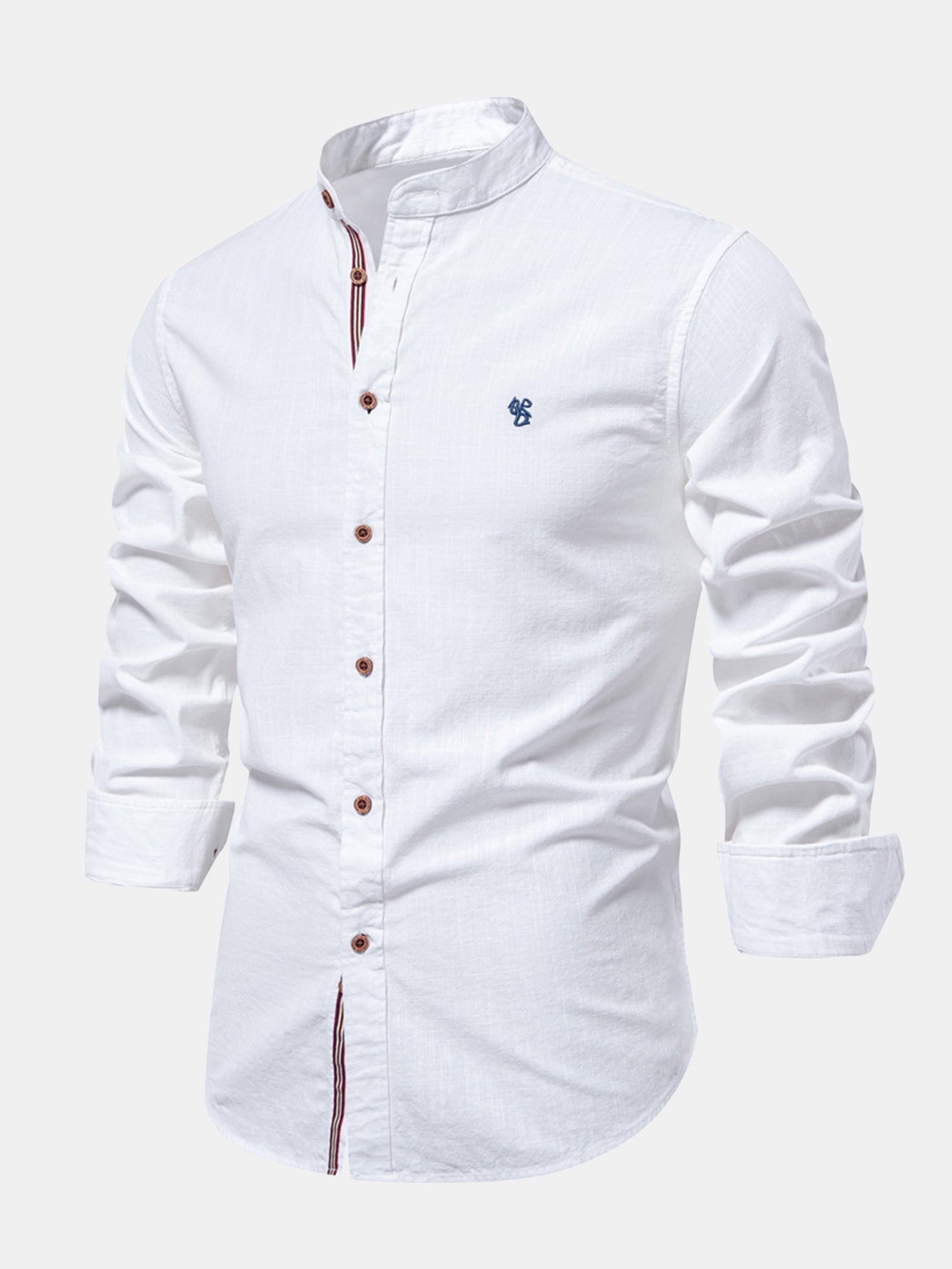 Camisa de manga larga de lino Look Stand Collar