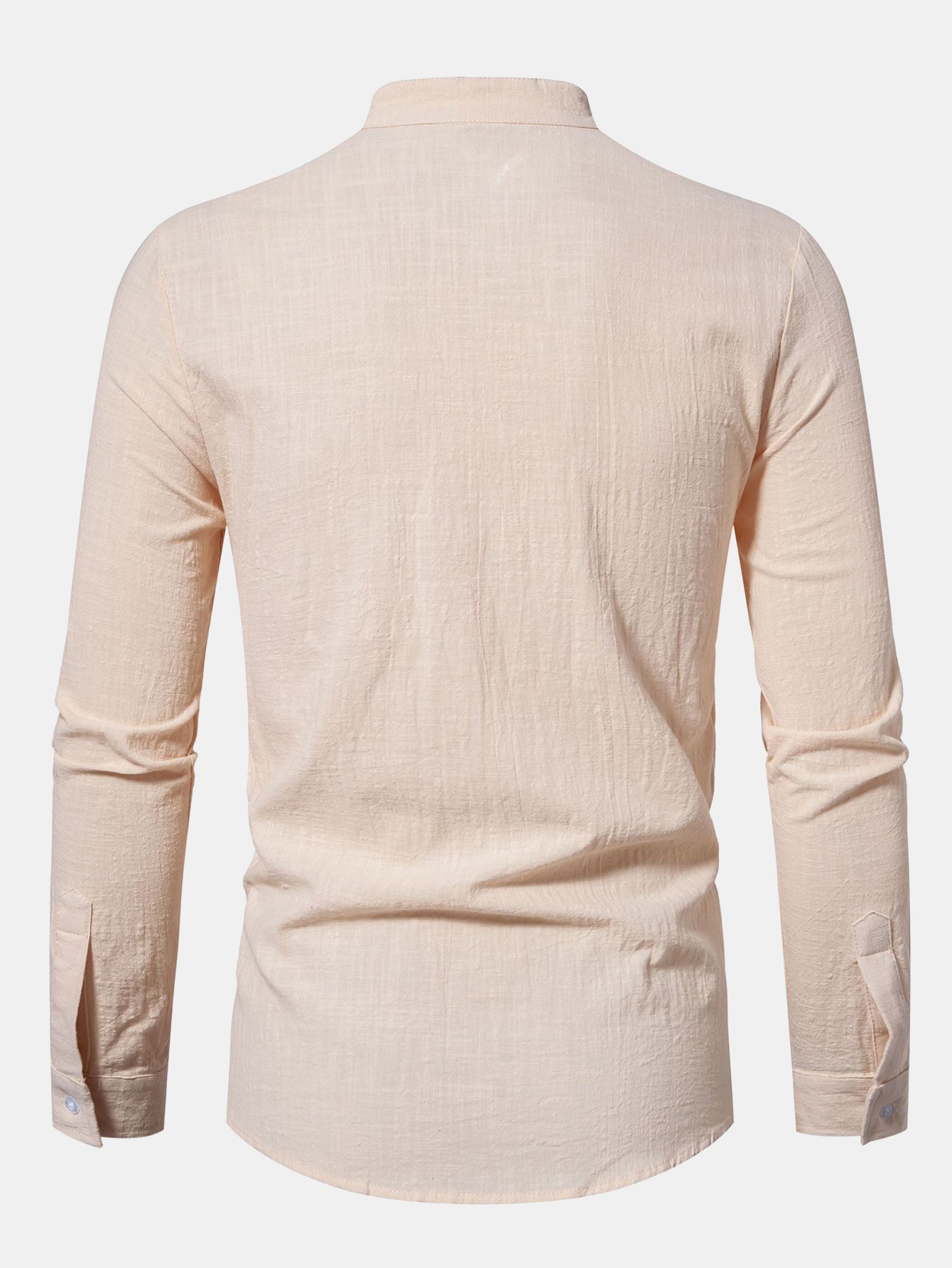 Camisa de manga larga de lino Look Stand Collar
