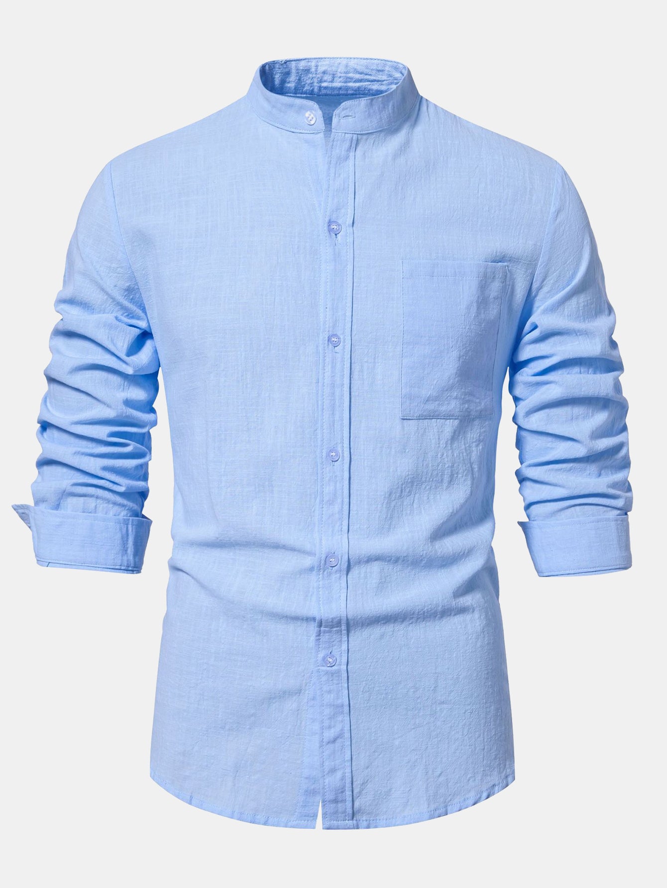 Camisa de manga larga de lino Look Stand Collar
