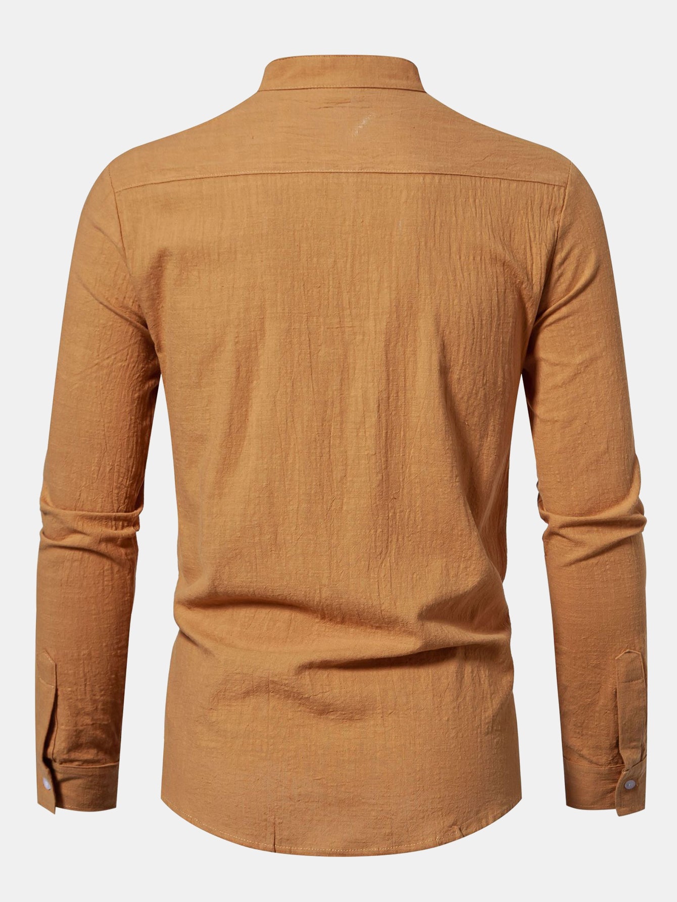 Camisa de manga larga de lino Look Stand Collar