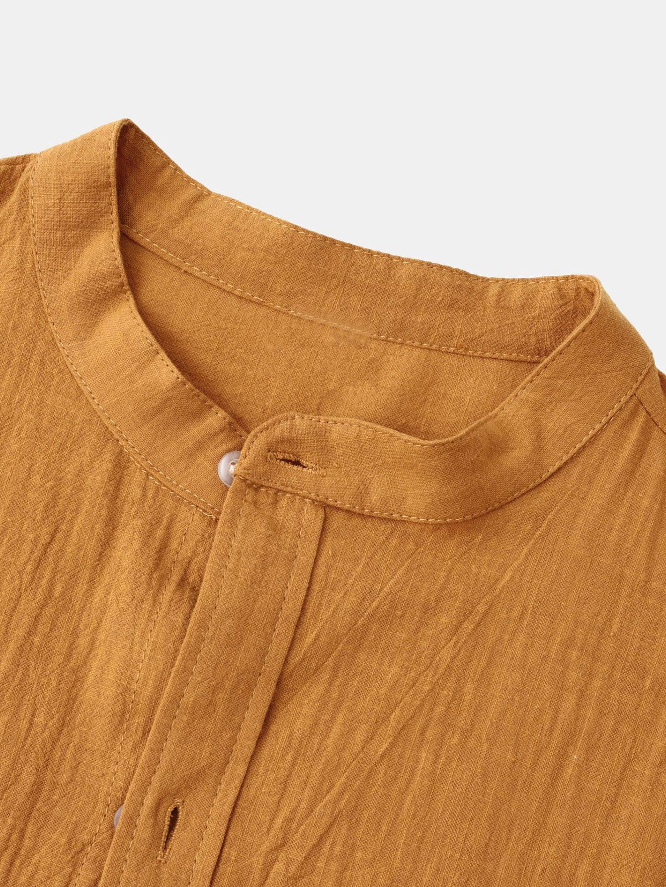 Camisa de manga larga de lino Look Stand Collar