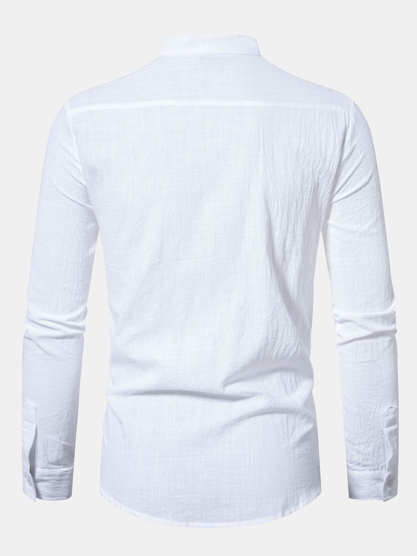 Camisa de manga larga de lino Look Stand Collar