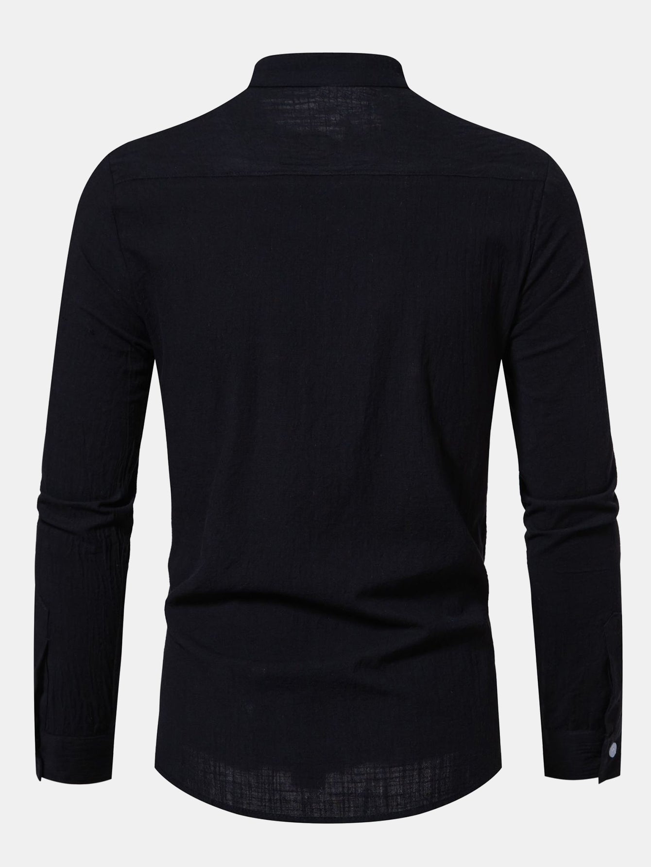 Camisa de manga larga de lino Look Stand Collar