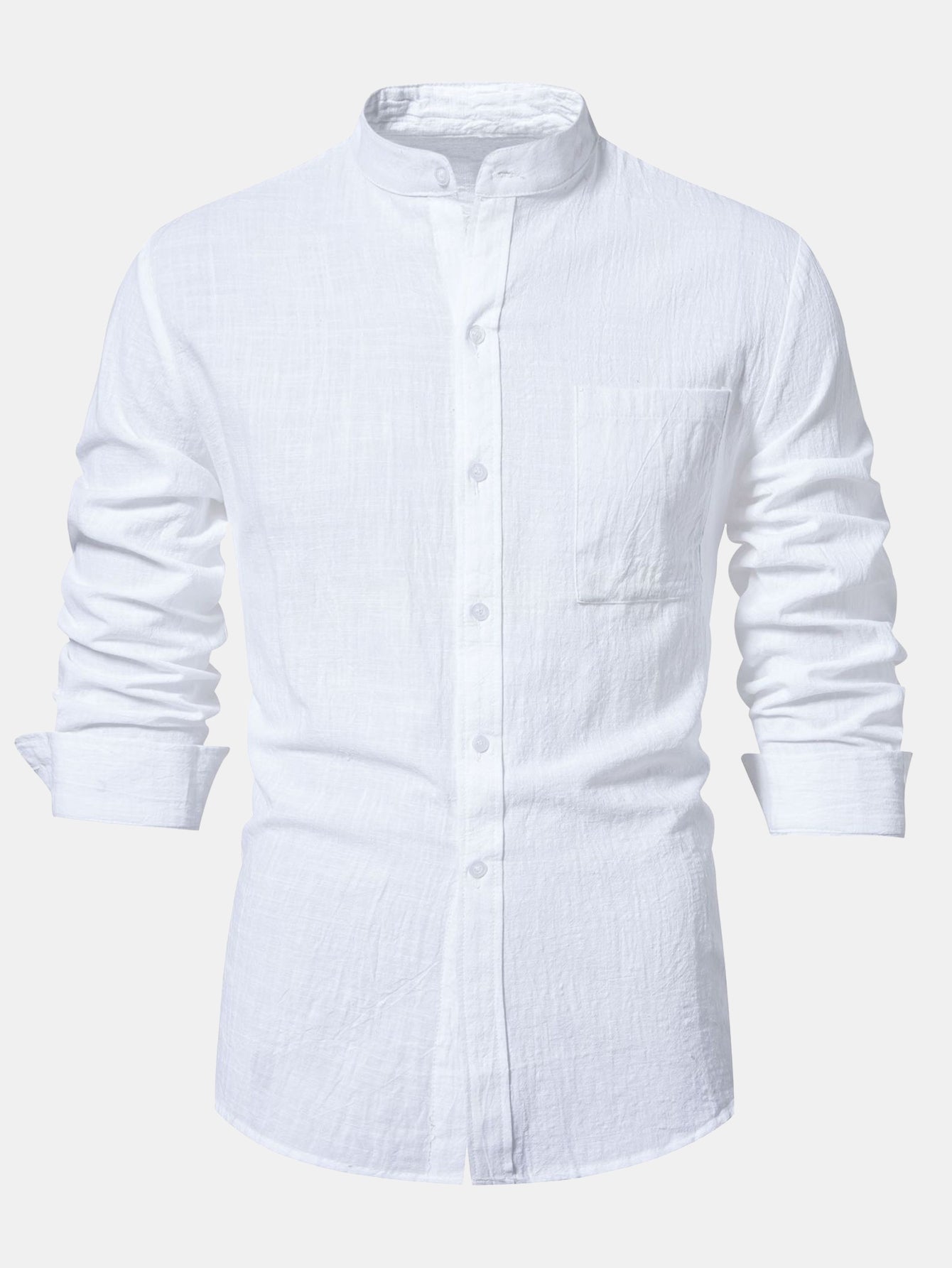 Camisa de manga larga de lino Look Stand Collar