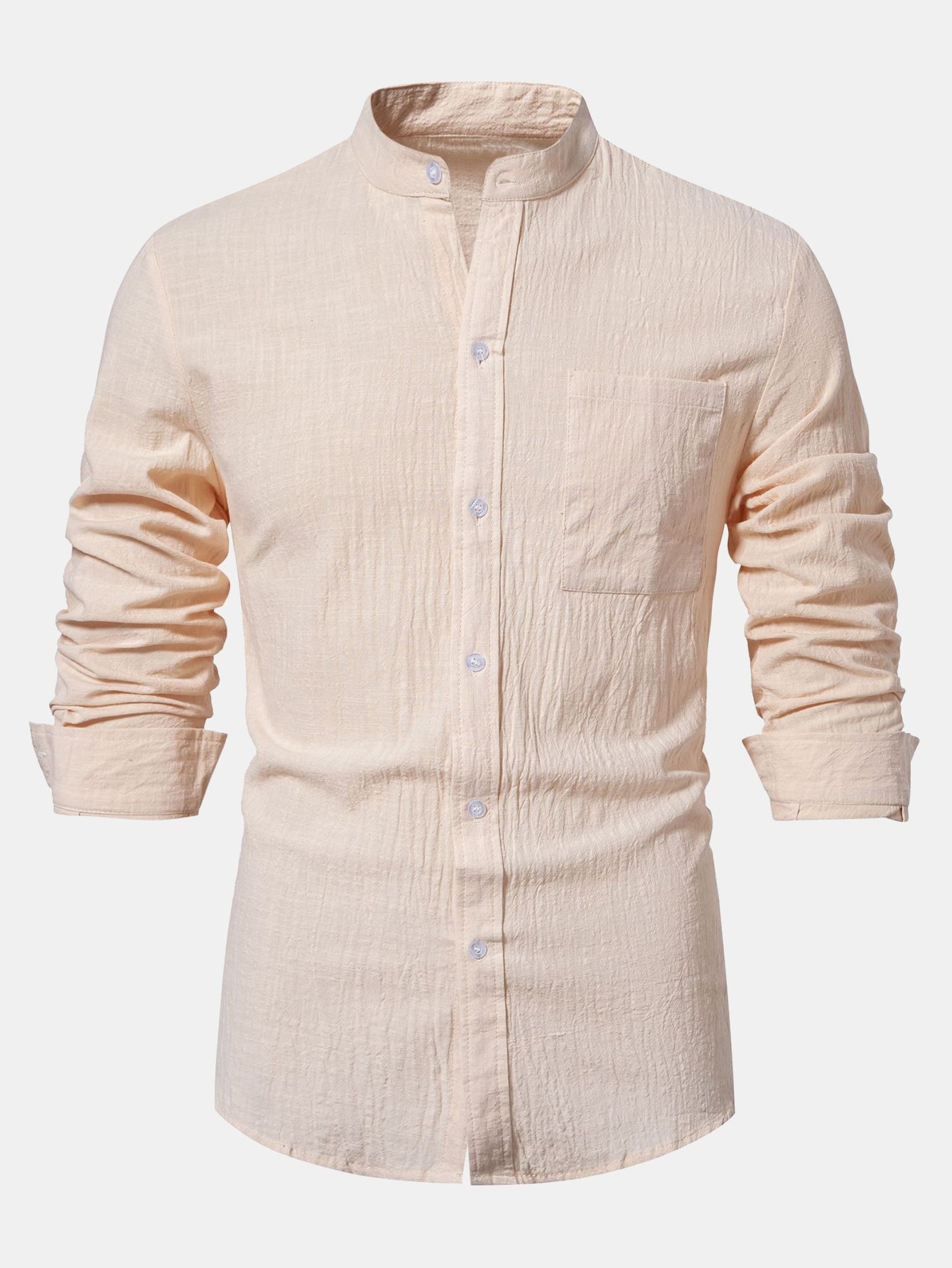 Camisa de manga larga de lino Look Stand Collar