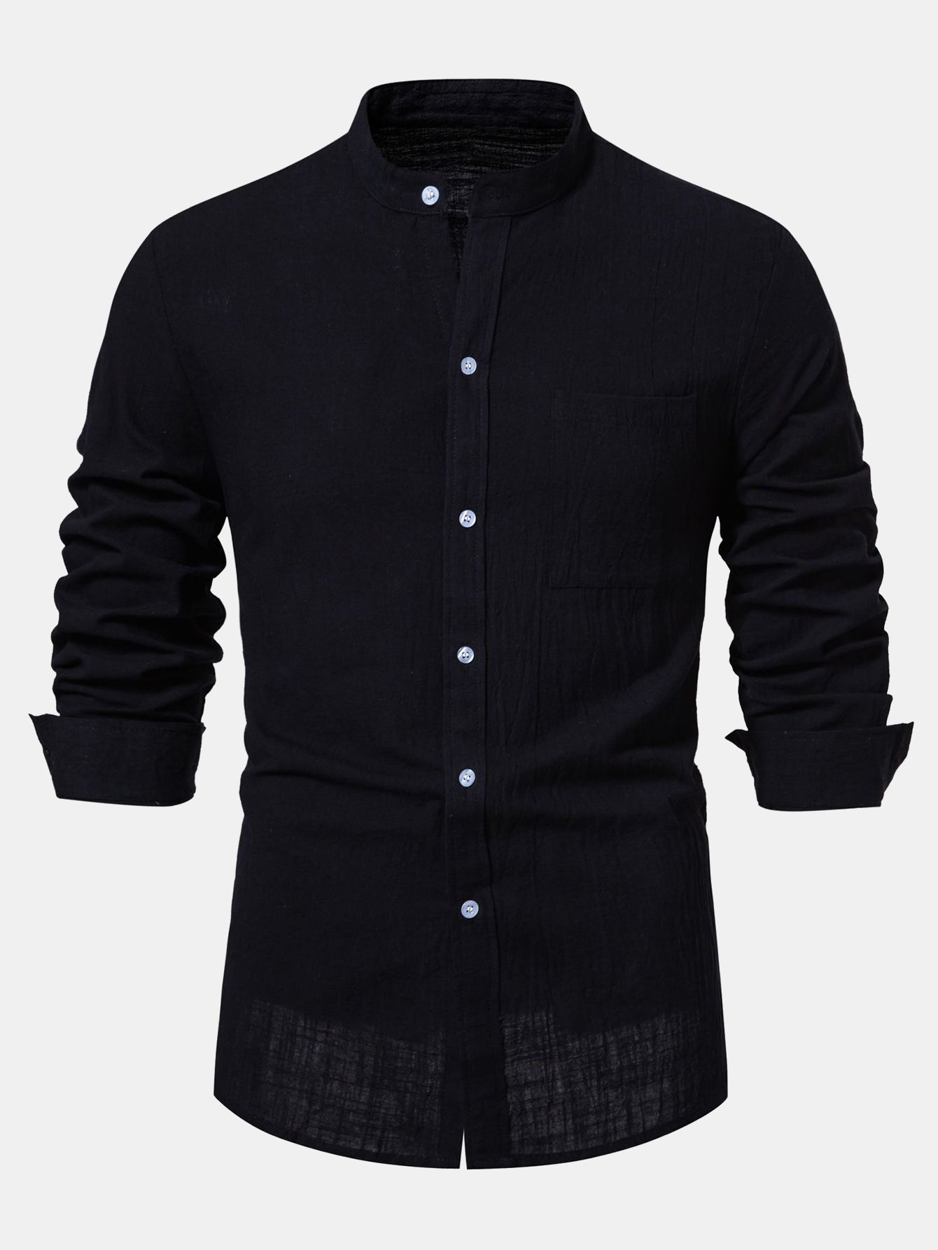 Camisa de manga larga de lino Look Stand Collar