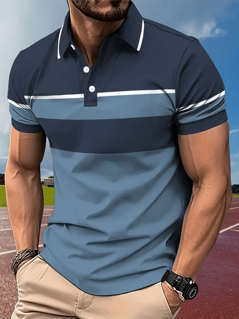 Camisa polo ejecutivo rayas Logo con botones de manga corta para hombre