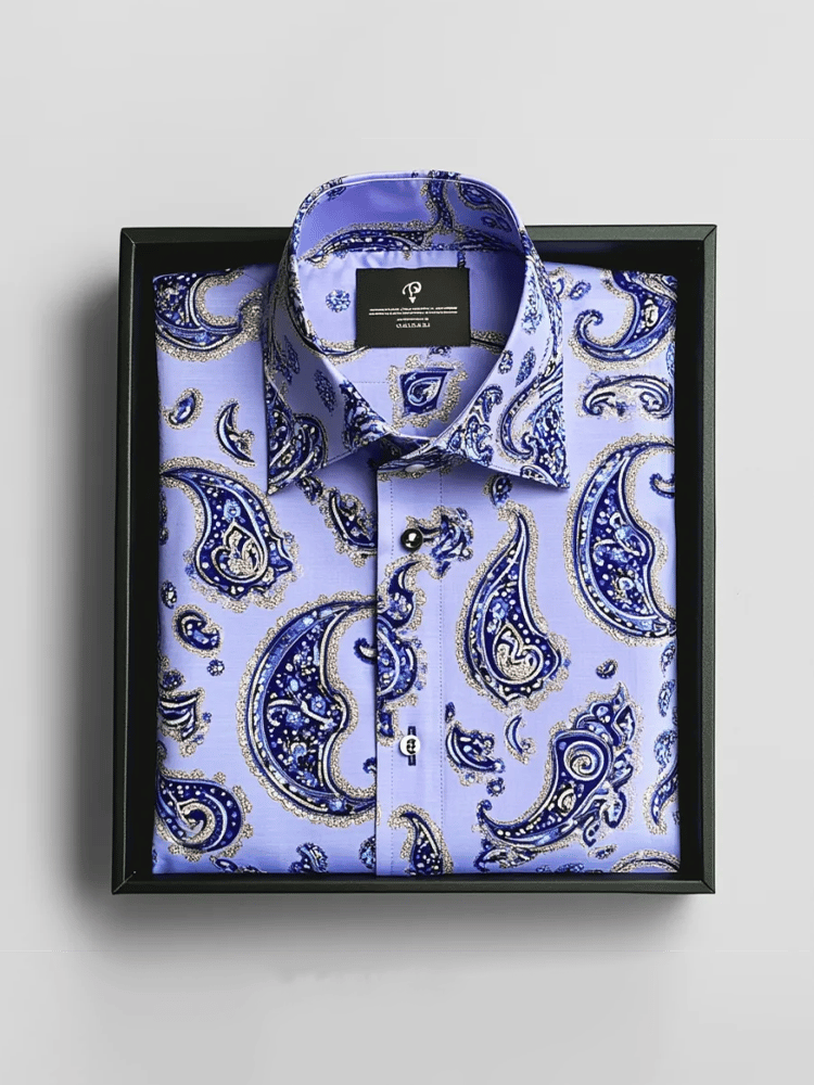 Camisa Purple Mardi Gras Theme de lujo de manga larga para hombre