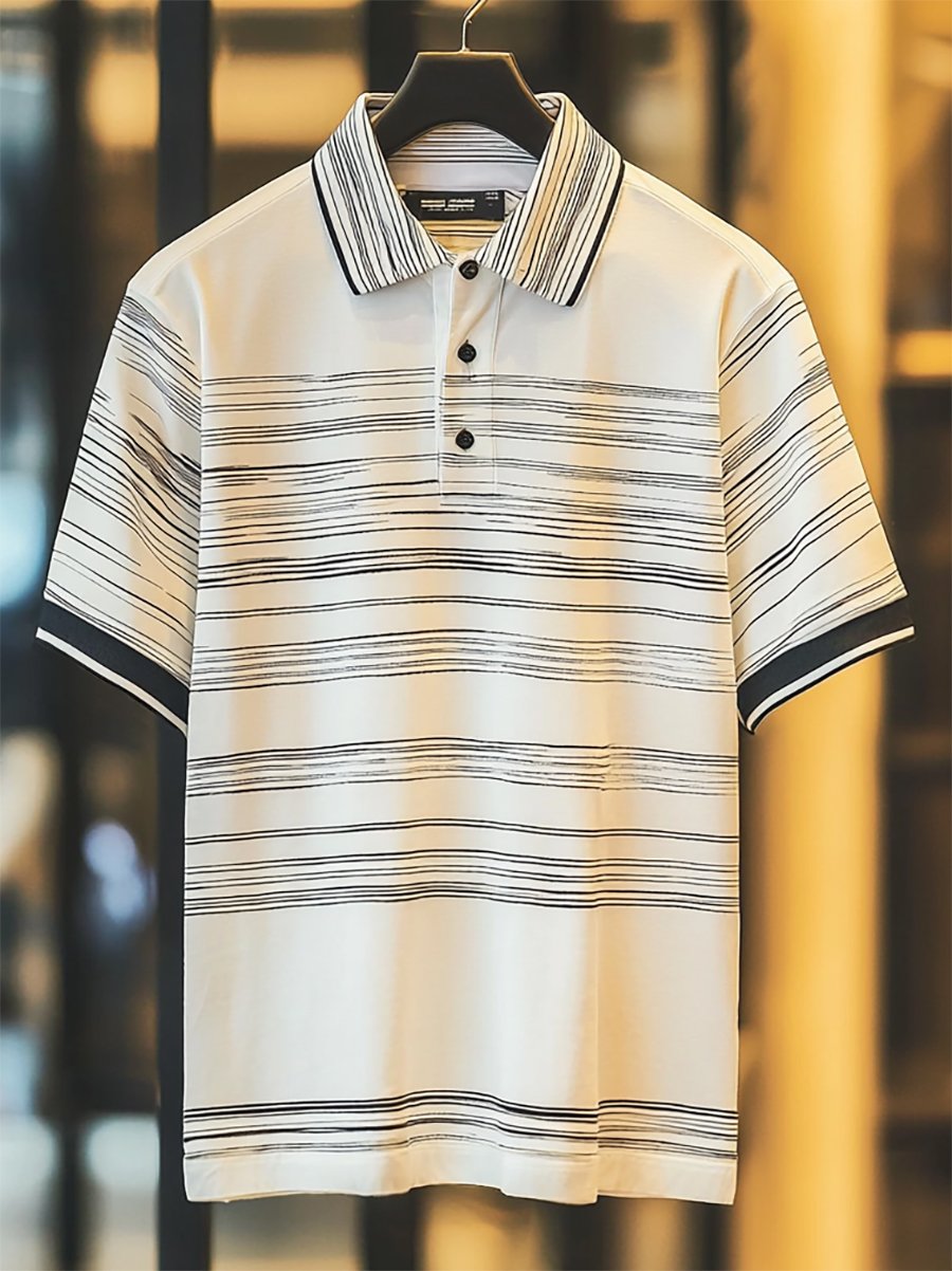 Camisa polo ejecutivo casual rayas estampado Button de manga corta para hombre