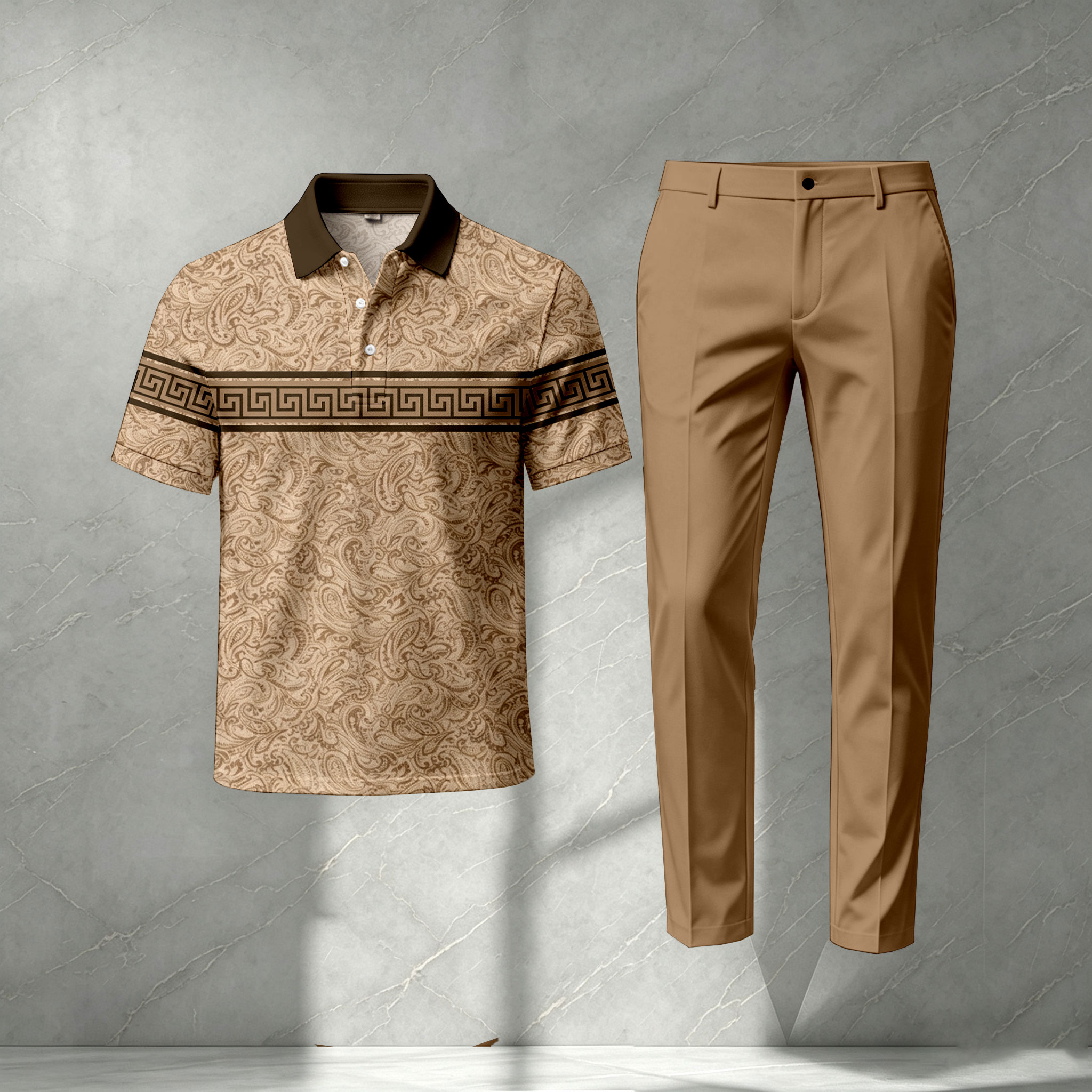 para hombre Brown de manga corta camisa polo and pantalón Set