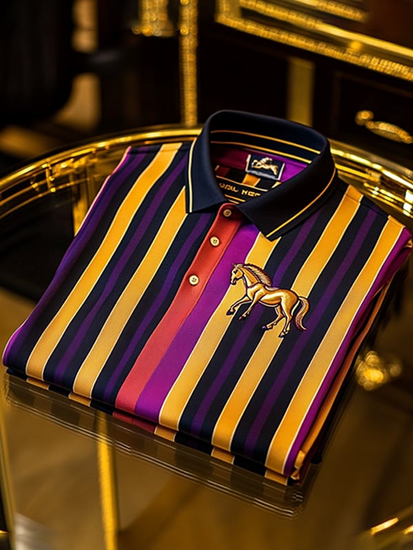 Camisa polo retro ejecutivo rayas estampado de manga larga para hombre