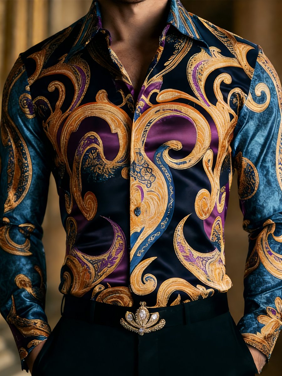 Camisa de lujo Carnival Festival estampado de manga larga para hombre