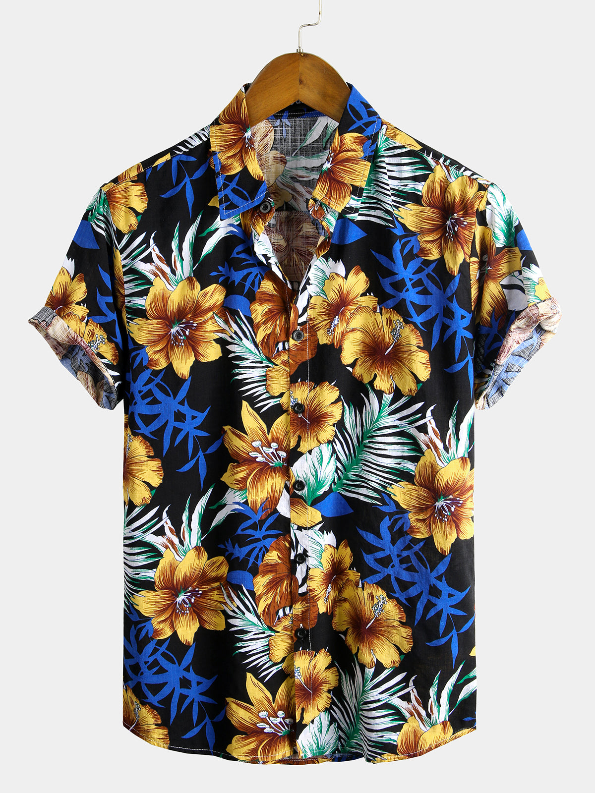 Camisa Flower Tropical Hawaii de algodón de manga corta para hombre