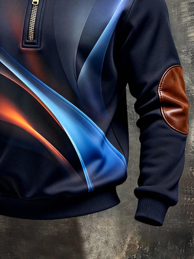 Sudadera retro en bloques de color estampado Color-Blocked con cierre para hombre