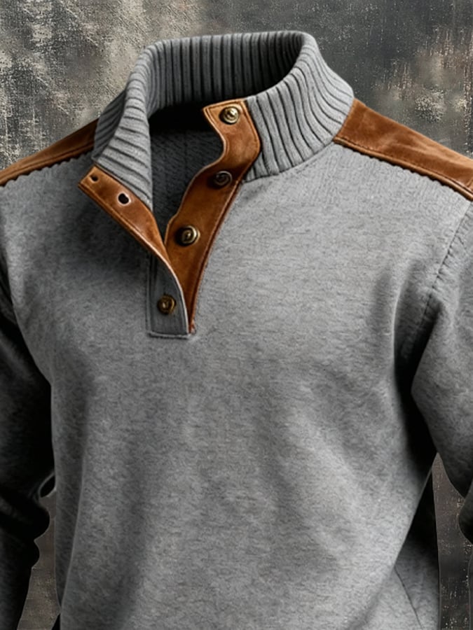 Sudadera retro polar Warm Patchpara trabajo Comfortable Color-Blocked Henry para hombre