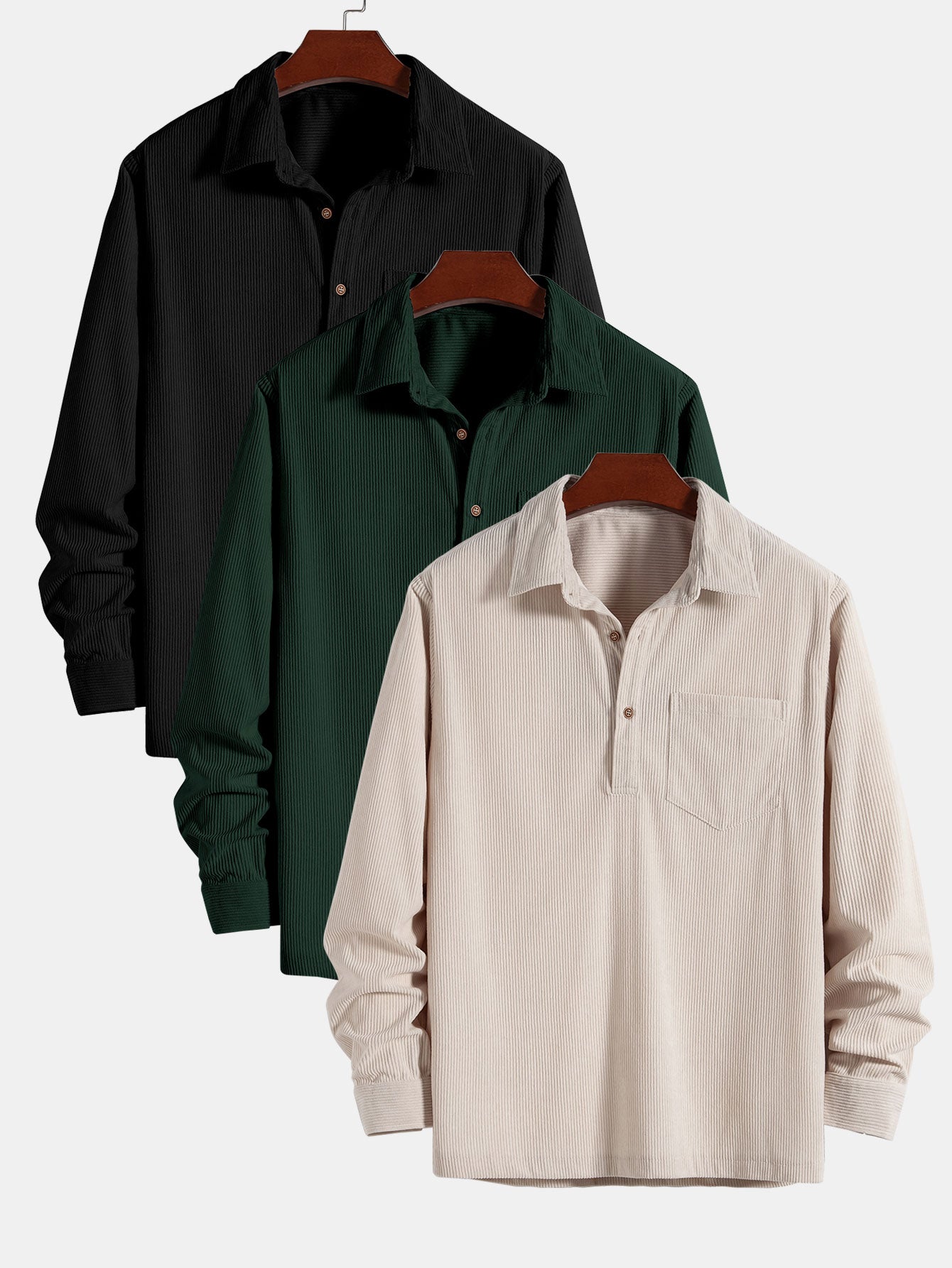 Camisa 3 Pieces de manga larga Polo Neck Corduroy