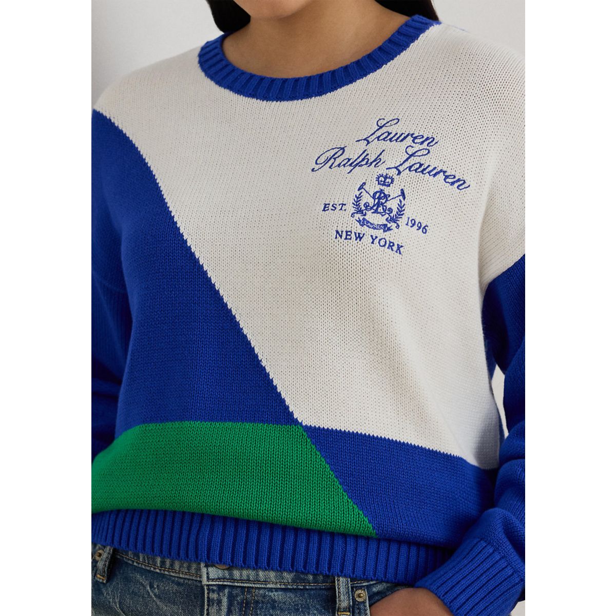 Plus Size Color-Blocked Combed Cotton Sweater - 3