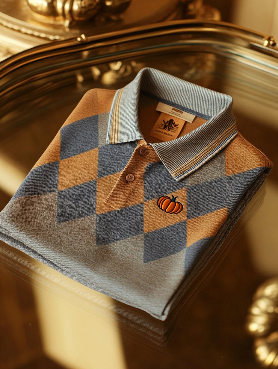 Camisa polo clásico ejecutivo Check Halloween Pumpkin Logo Button de manga corta para hombre