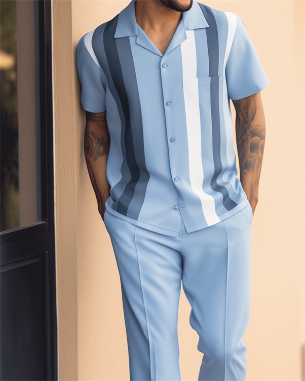 Camisa retro Vertical a rayas de manga corta Walking Suit para hombre