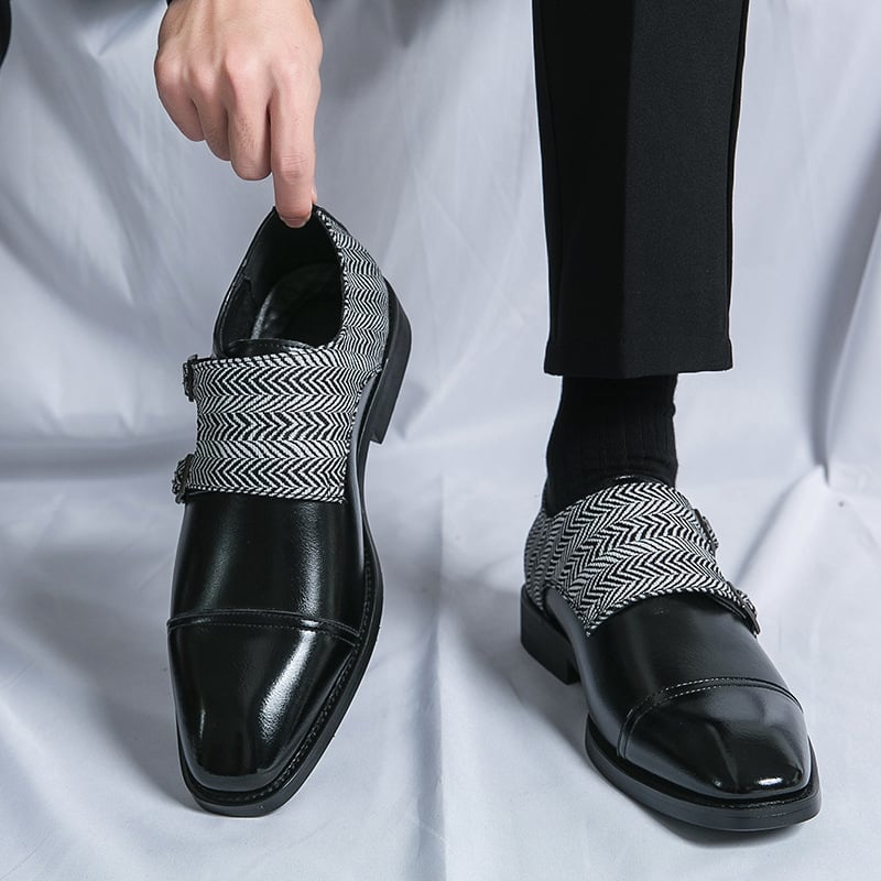 Zapatos ejecutivo casual Checkered Patchpara trabajo Double Monk Imitation Faux cuero para hombre