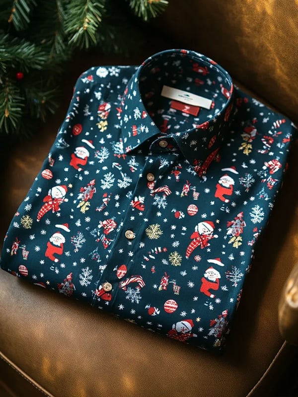 Camisa de lujo Romantic Christmas estampado de manga larga para hombre