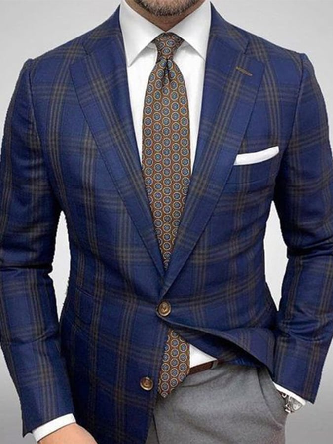 Chaqueta vintage Single-Breasted a cuadros Gentleman's ejecutivo Suit para hombre