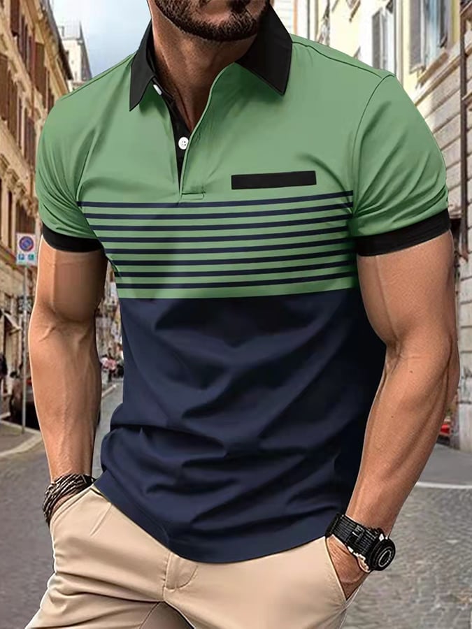 Camisa polo de modaable Contrast Color de manga corta para hombre