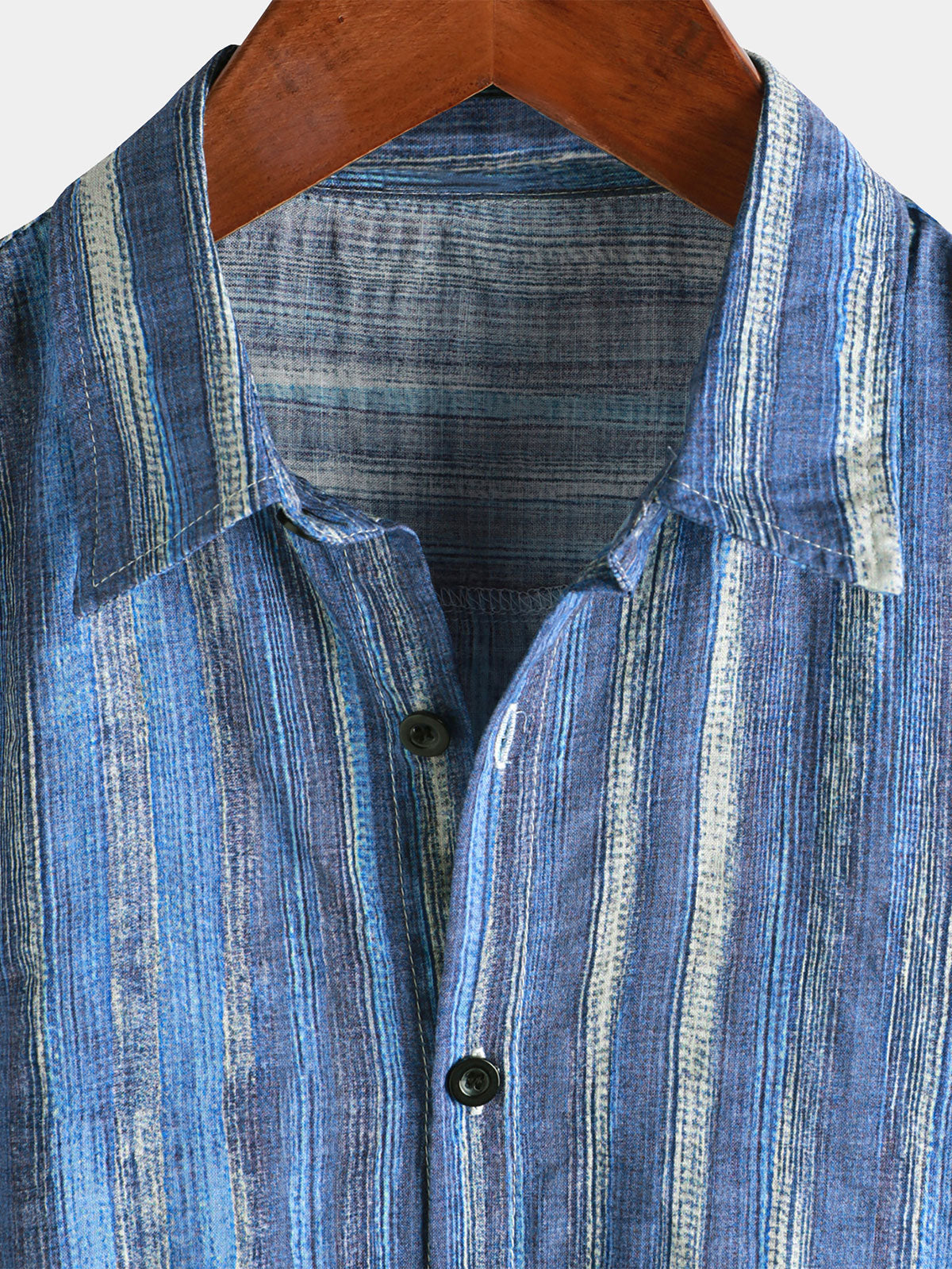 Camisa retro Blue a rayas Holiday de manga corta para hombre