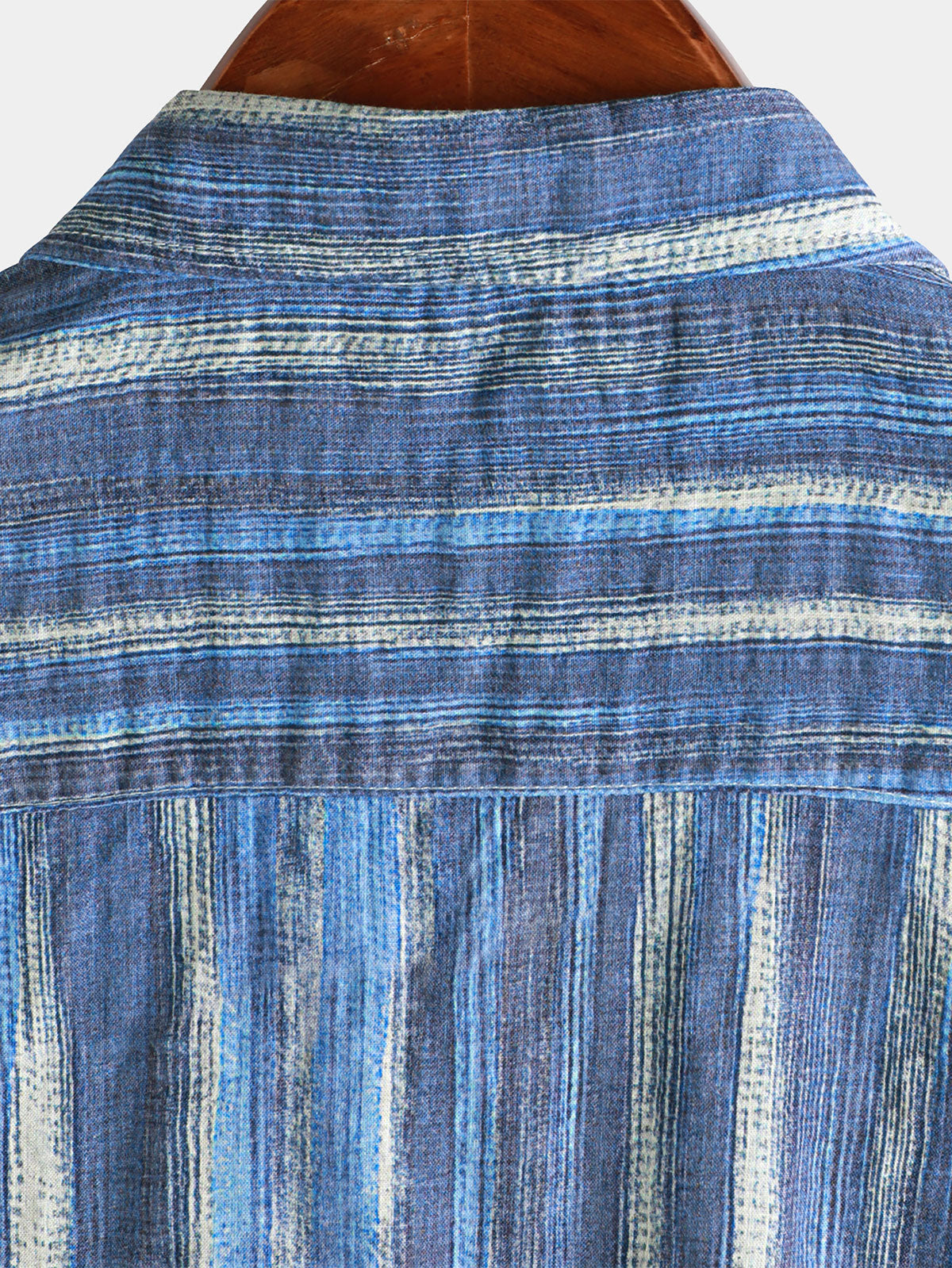 Camisa retro Blue a rayas Holiday de manga corta para hombre